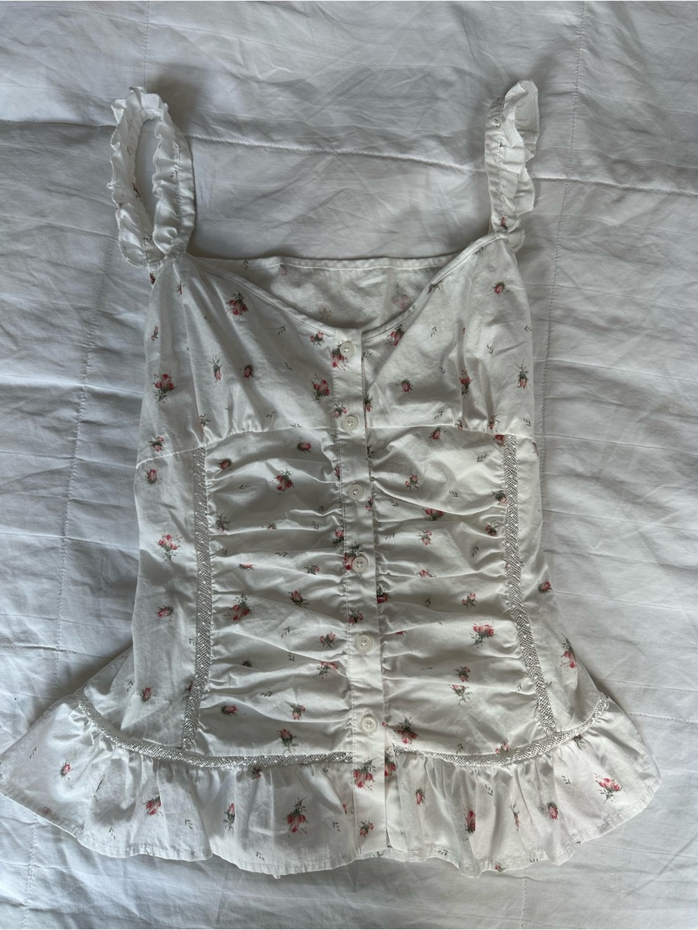 W Management White Floral Ruffle Button-Front Cami Top